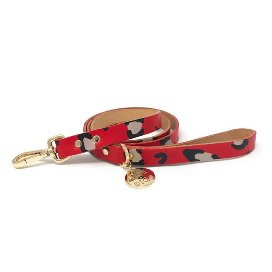 Nice Digs Animal Leather Leash, Red