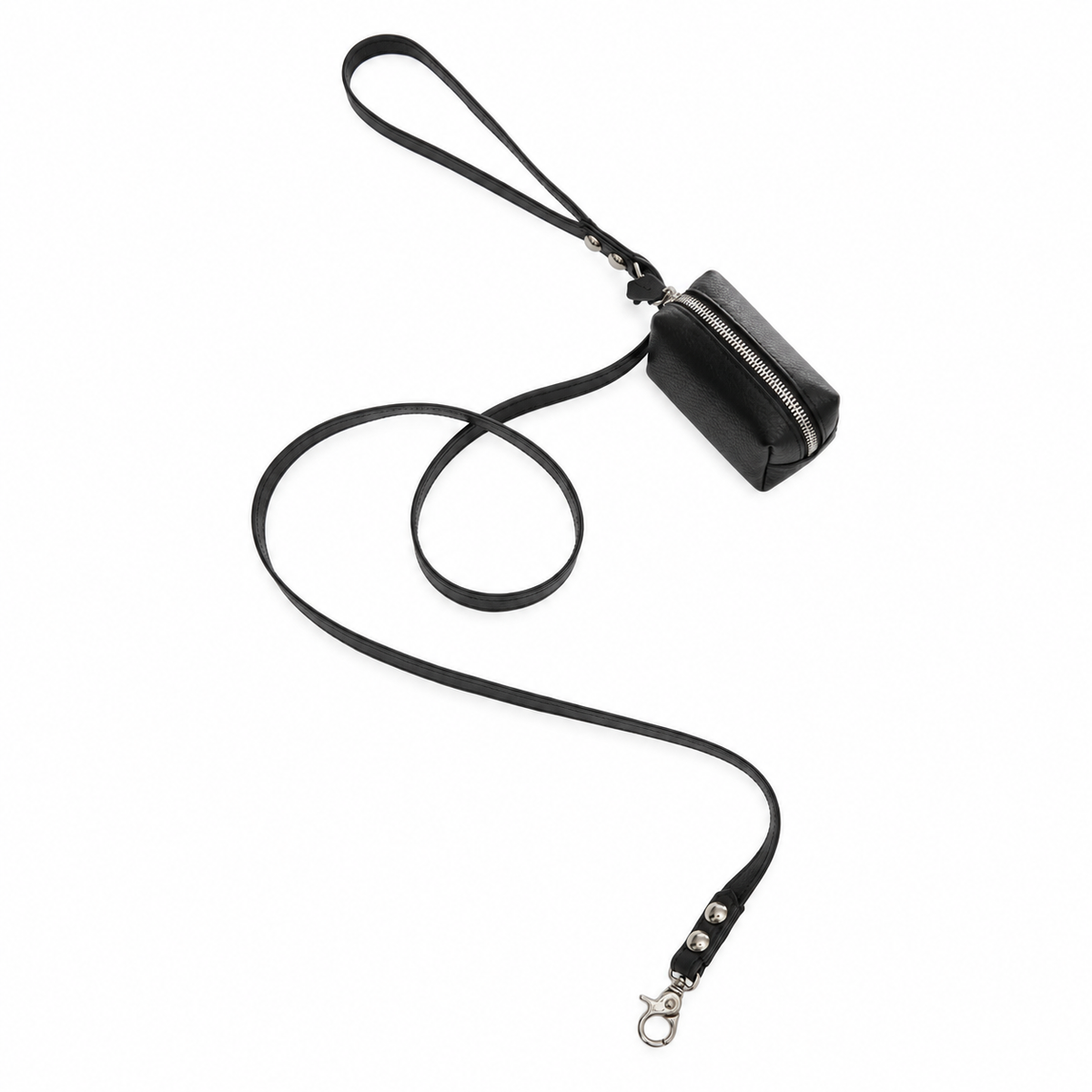 Maltipoo World Leather Leash + Small Bag, Noir Silver
