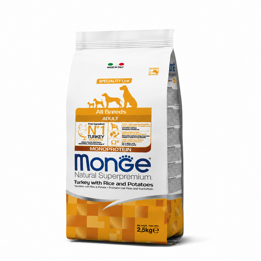 Monge All Breeds Adult Monoprotein Turkey with Rice and Potatoes, 2.5 kg