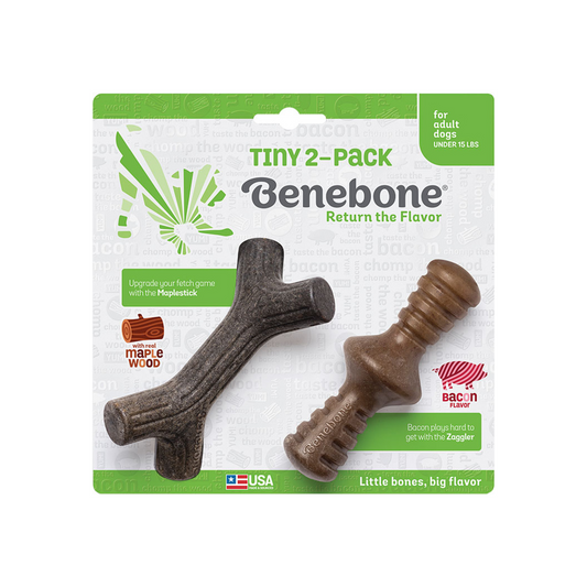 Benebone Puppy 2-Pack Maplestick/Zaggler, Tiny, Bacon