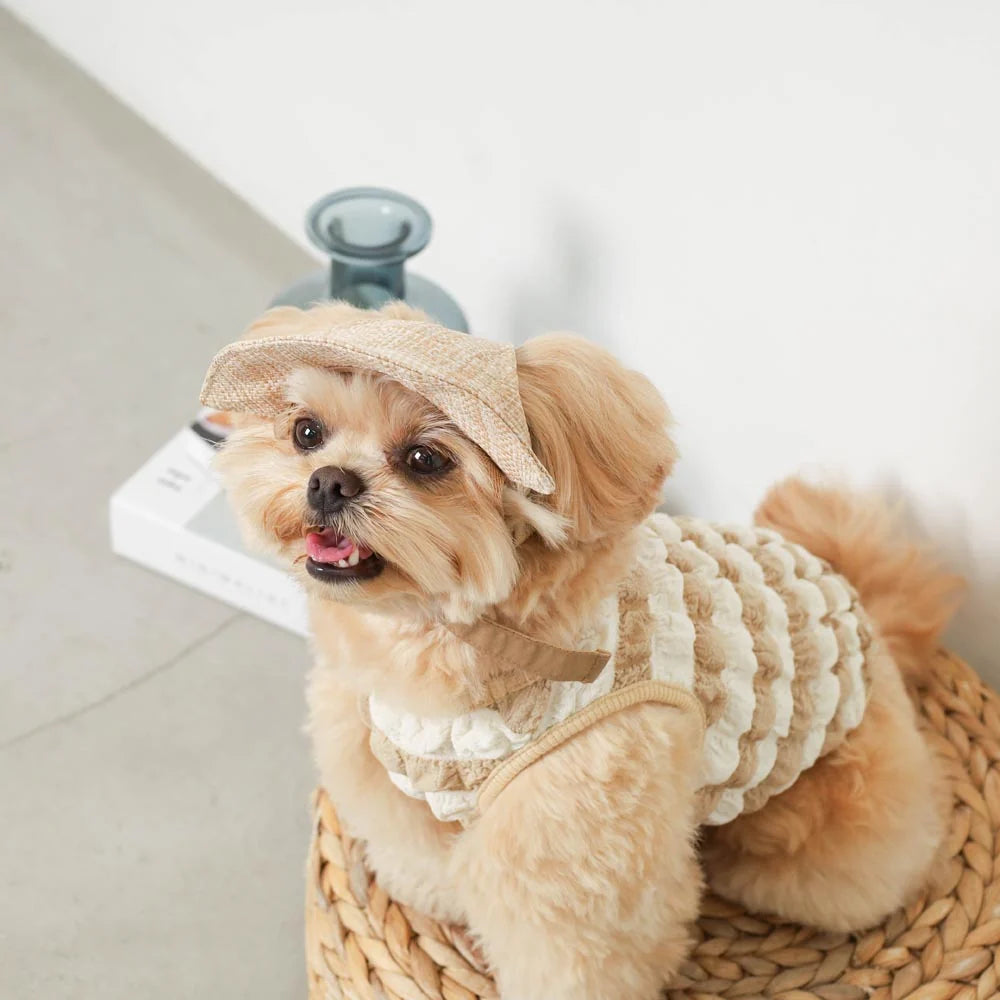 Moncheri Gingham Check Ribbon Boater Hat, Beige