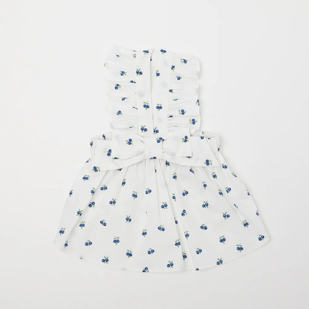 Moncheri Cold Frill Ribbon Fruit Print Dress, Blue