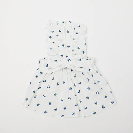 Moncheri Cold Frill Ribbon Fruit Print Dress, Blue