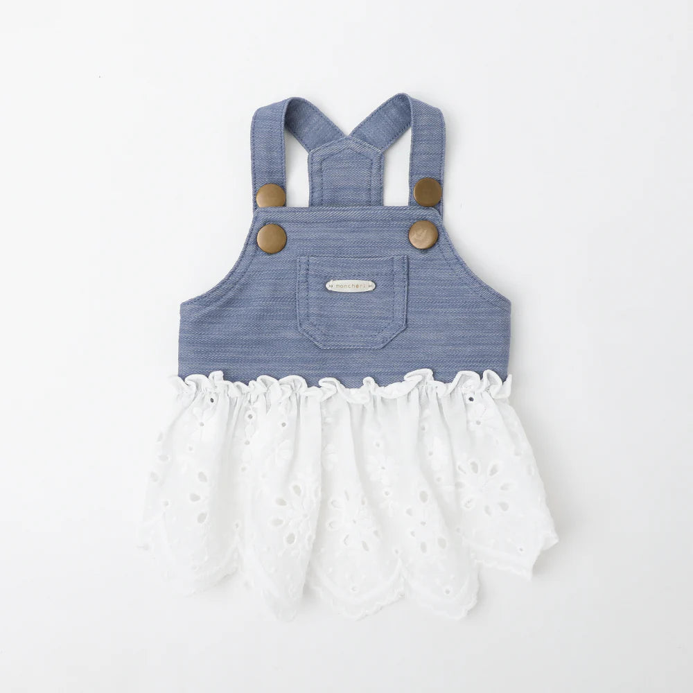 Moncheri Cooling Denim Cotton Lace Combination Dress, Blue