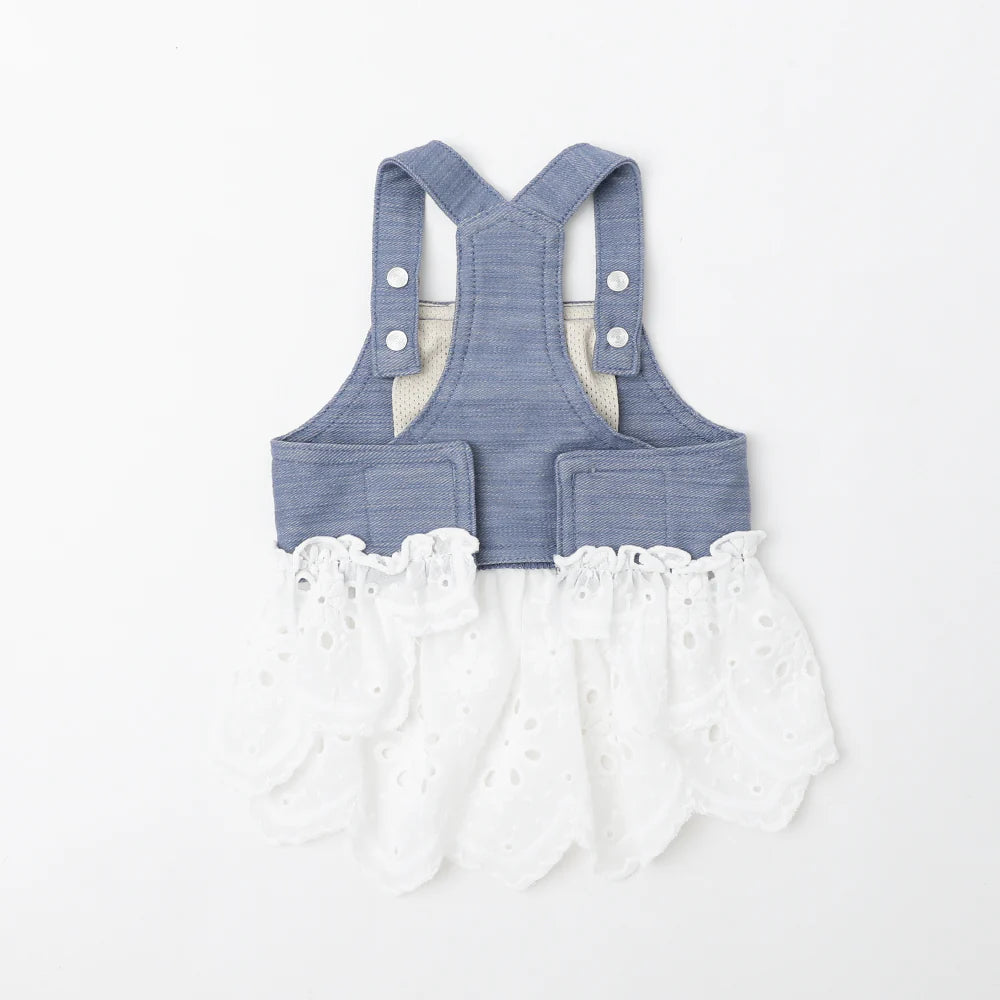 Moncheri Cooling Denim Cotton Lace Combination Dress, Blue
