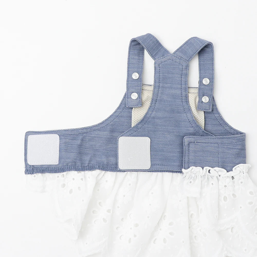 Moncheri Cooling Denim Cotton Lace Combination Dress, Blue
