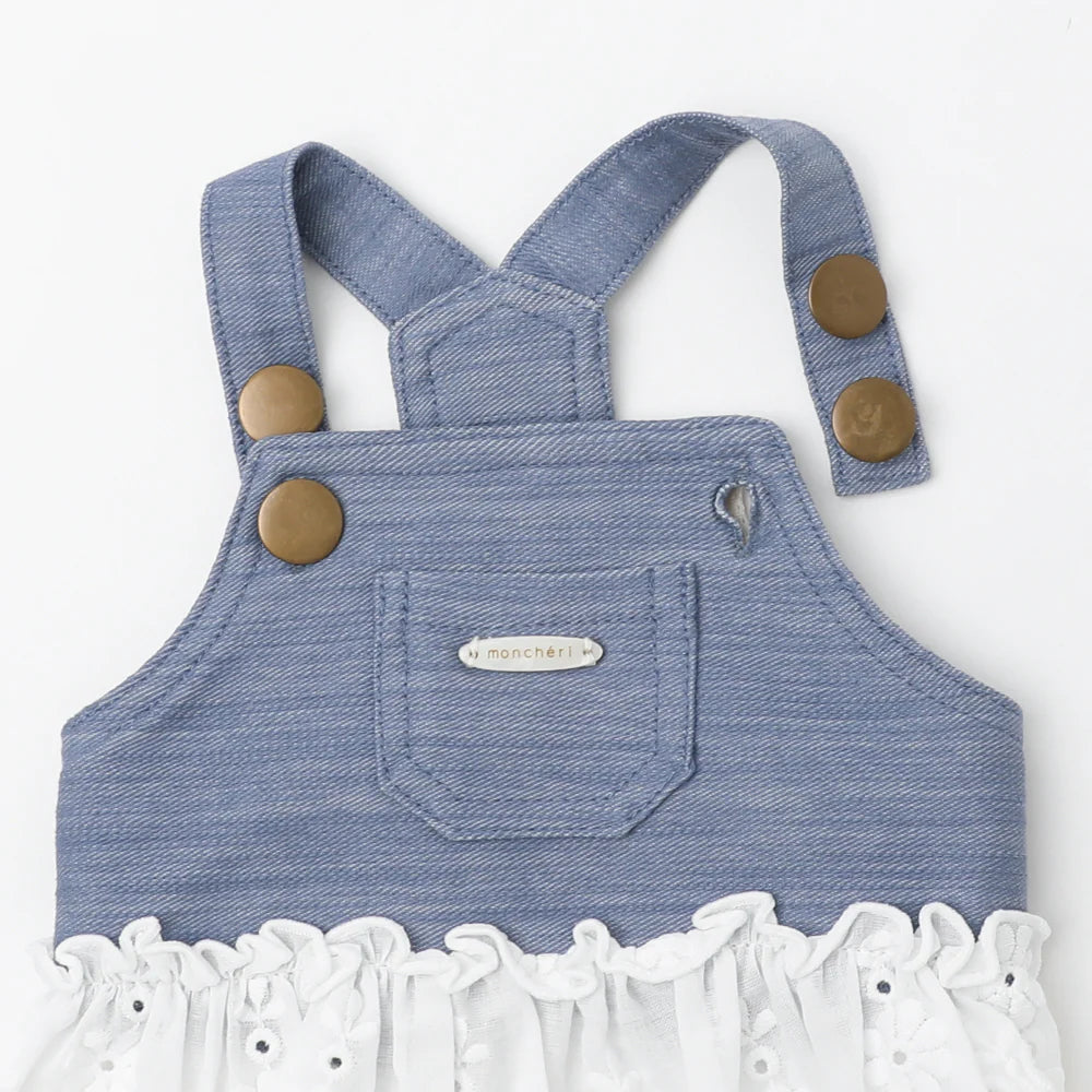 Moncheri Cooling Denim Cotton Lace Combination Dress, Blue