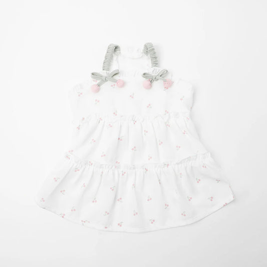 Moncheri Cooling Cherry Motif Tiered Dress, White