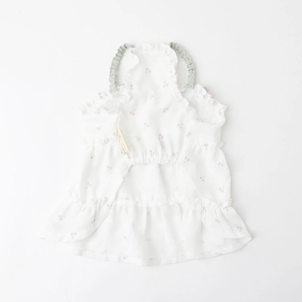 Moncheri Cooling Cherry Motif Tiered Dress, White