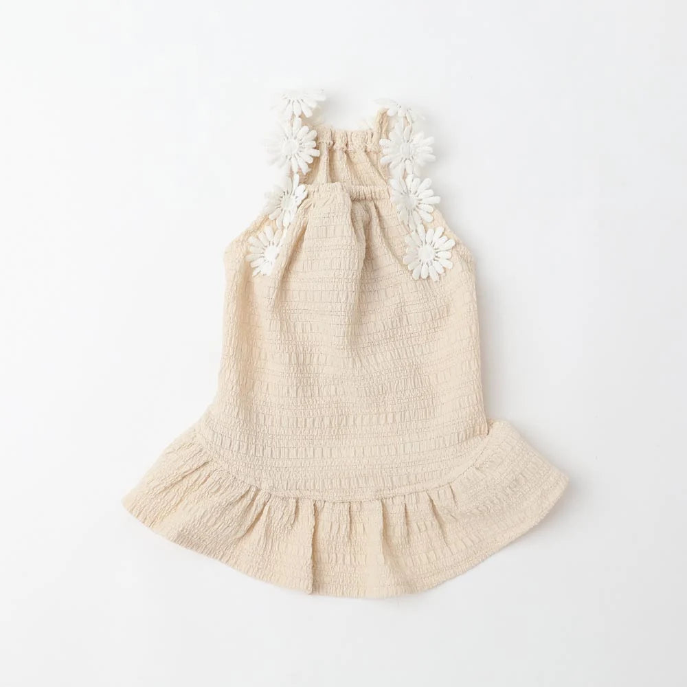 Moncheri Cooling Floral Lace Shoulder Dress, Beige