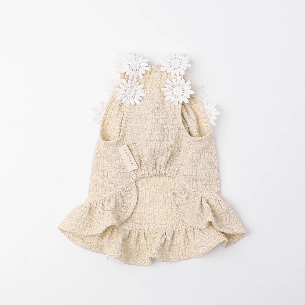 Moncheri Cooling Floral Lace Shoulder Dress, Beige