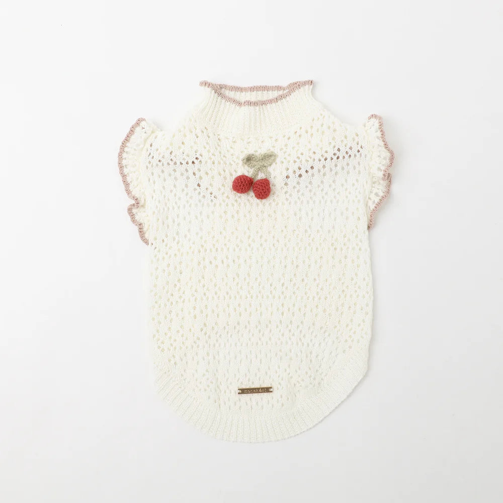 Moncheri Cooling Cherry Motif Summer Knit Top, Ivory