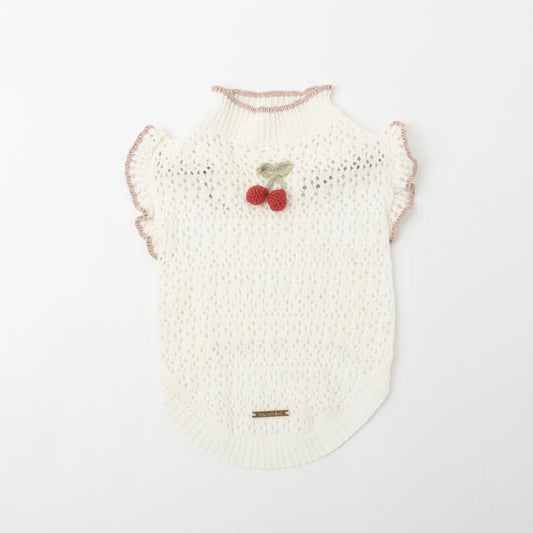 Moncheri Cooling Cherry Motif Summer Knit Top, Ivory