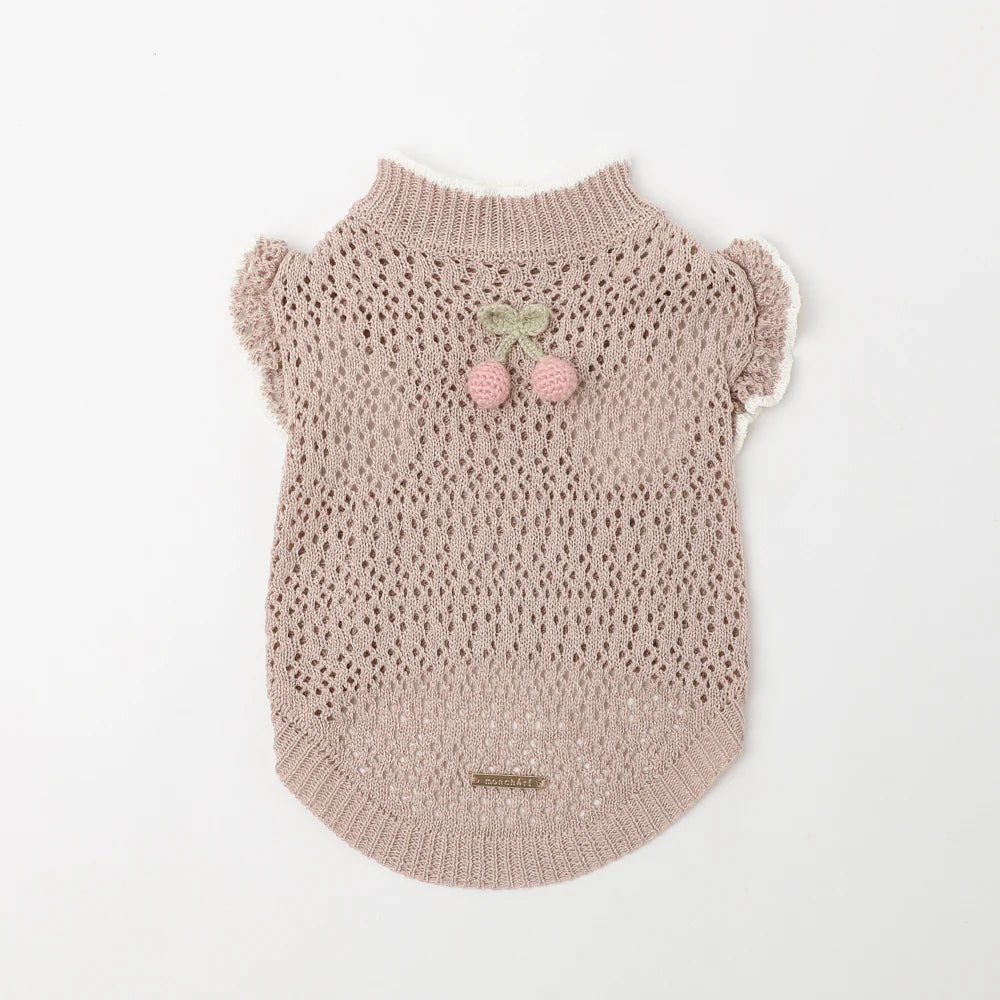 Moncheri Cooling Cherry Motif Summer Knit Top, Beige