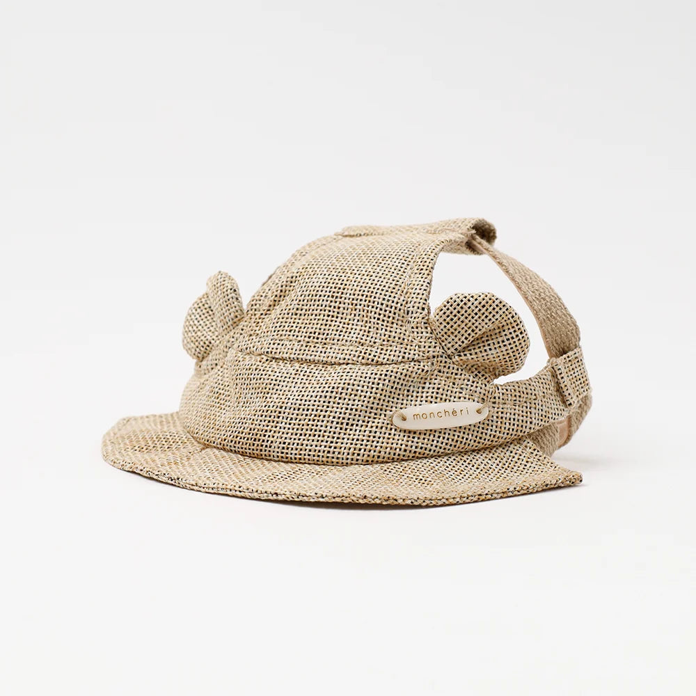 Moncheri Bear Ear Straw Hat, Beige