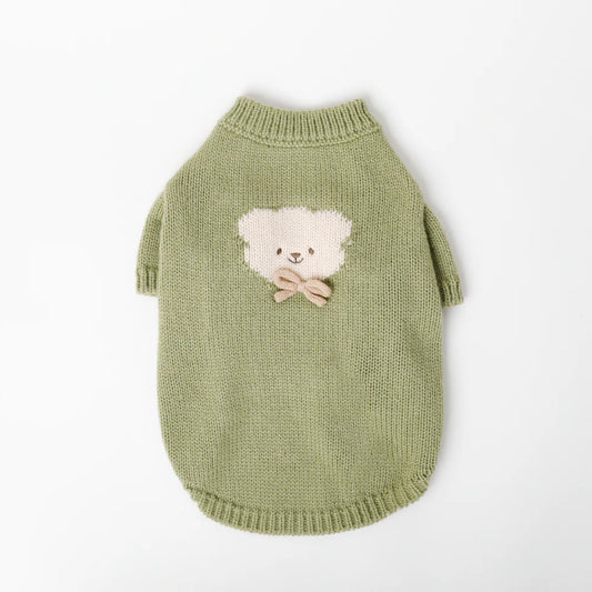 Moncheri Kuma-san Ribbon Knit, Green