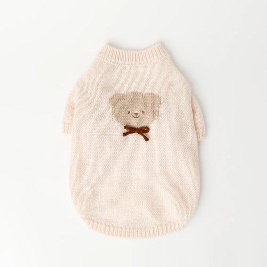 Moncheri Kuma-san Ribbon Knit, Ivory