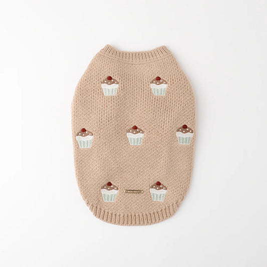Moncheri Cupcake Embroidery Knit, Beige