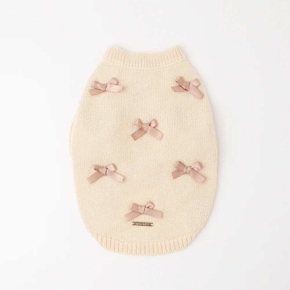 Moncheri Ribbon Motif Knit, Ivory