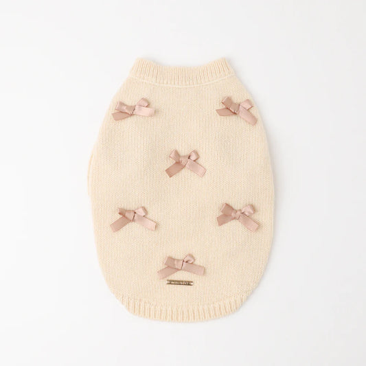 Moncheri Ribbon Motif Knit, Ivory