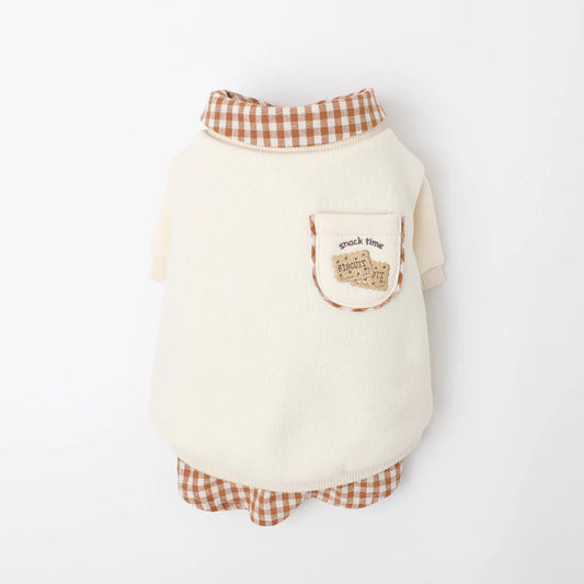 Moncheri Shirt Docking Biscuit Embroidery Top, Ivory