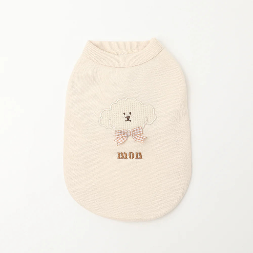Moncheri Dog Appliqué Embroidered Tank Top, White Dog