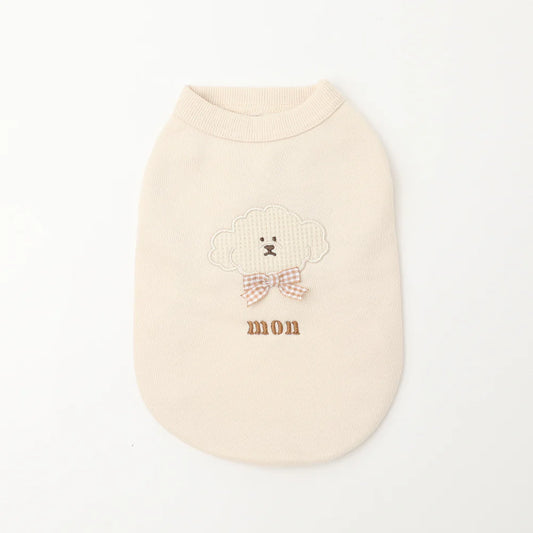 Moncheri Dog Appliqué Embroidered Tank Top, White Dog