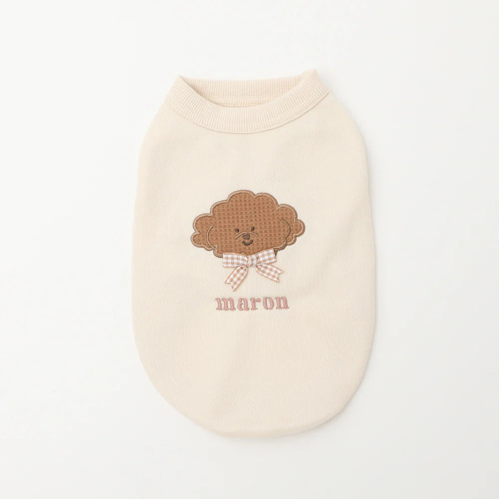 Moncheri Dog Appliqué Embroidered Tank Top, Brown Dog