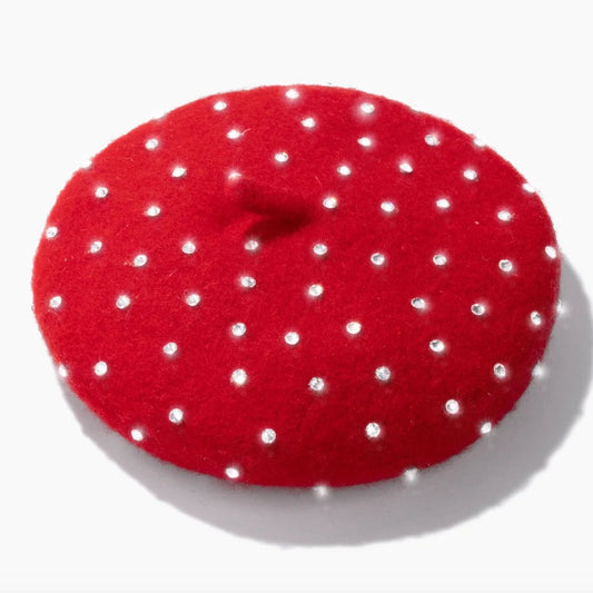 Pearl and Prince Red Pet Beret with Rhinestones