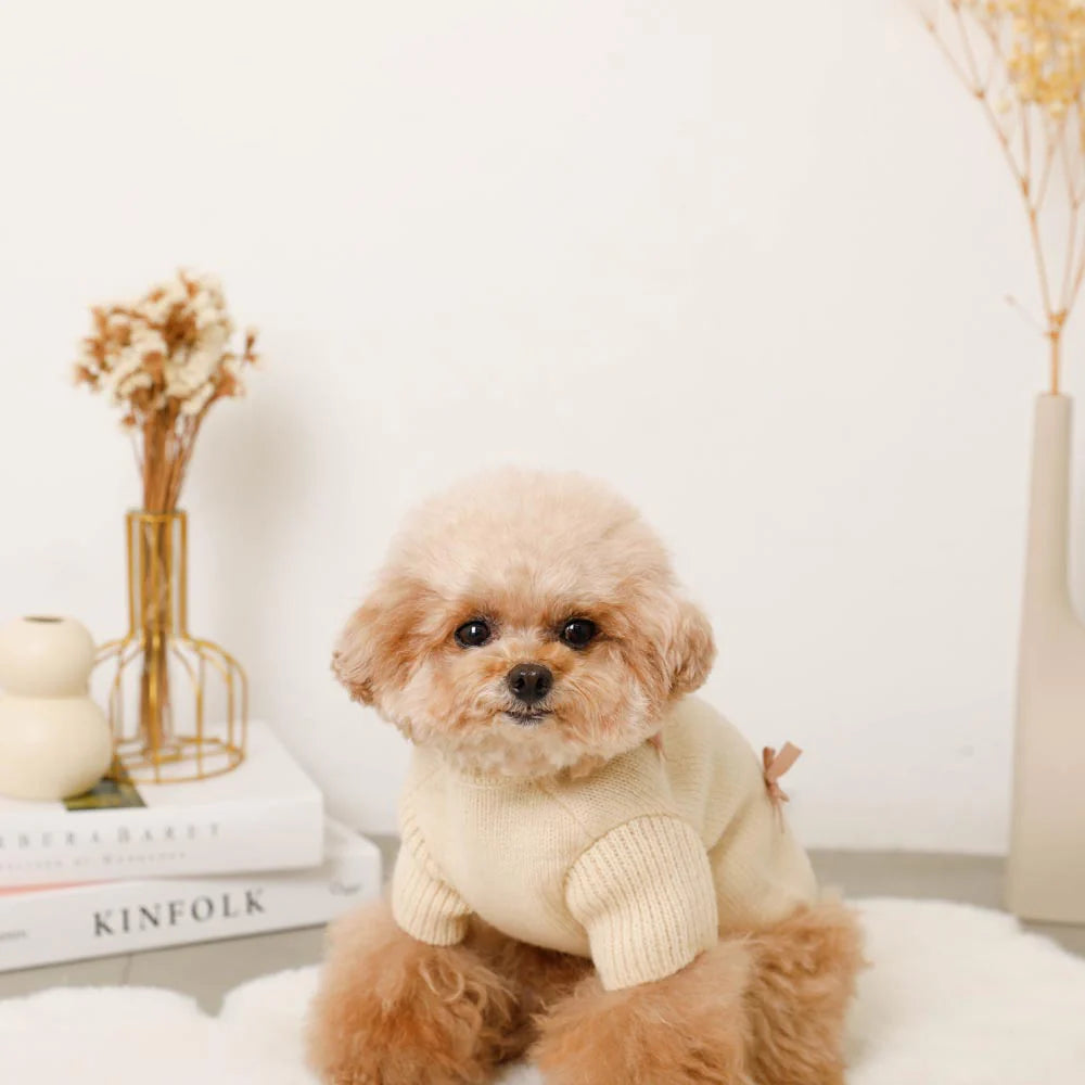 Moncheri Ribbon Motif Knit, Ivory
