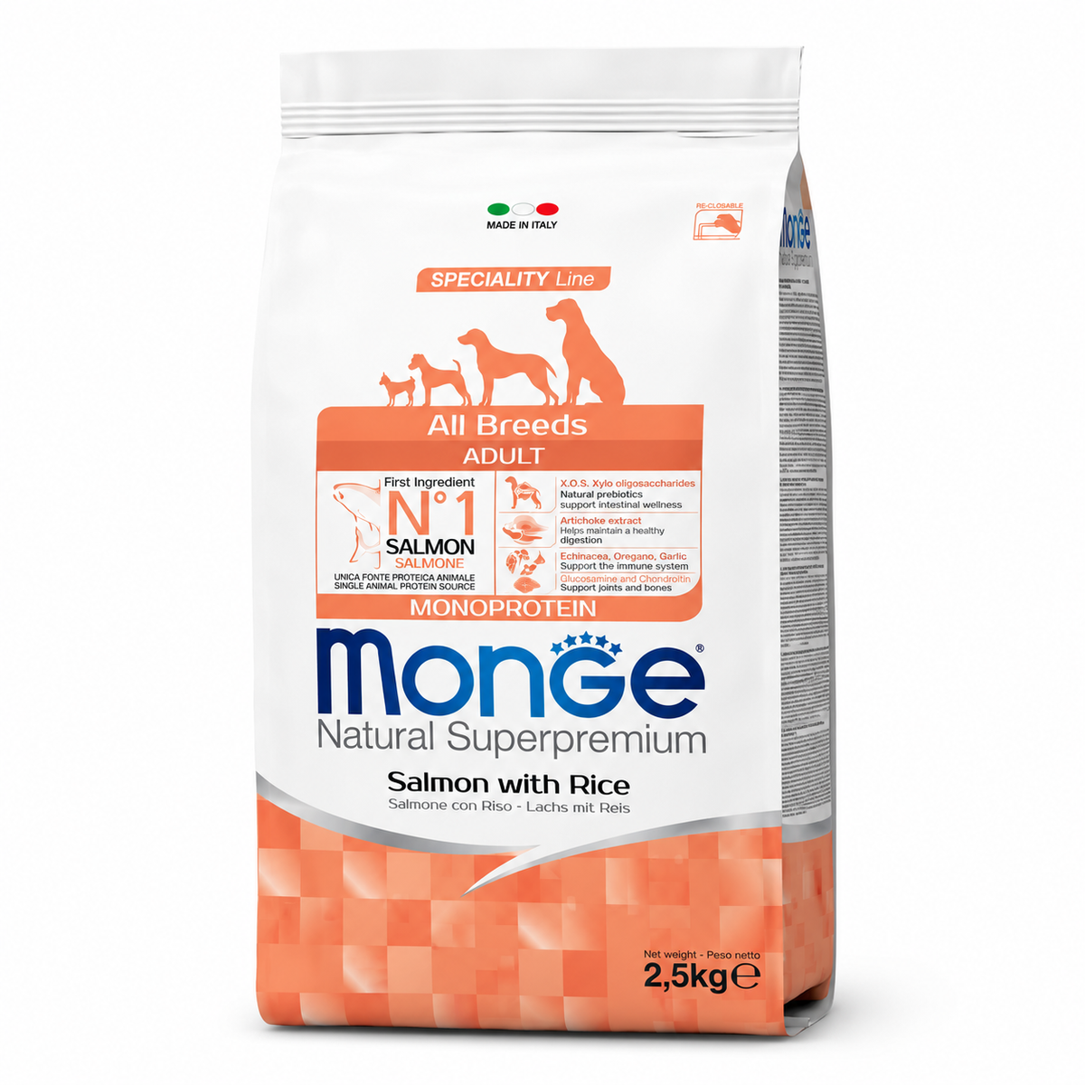Monge All Breeds Adult Monoprotein Salmon with Rice, 2.5 kg