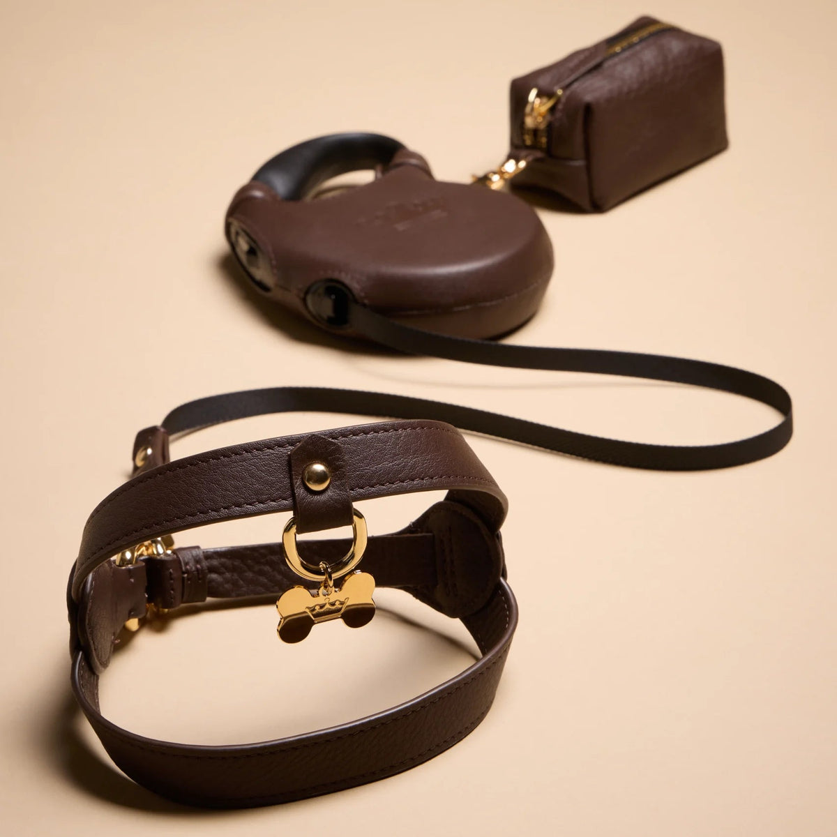Maltipoo World Classic Leather Harness, Truffle Gold