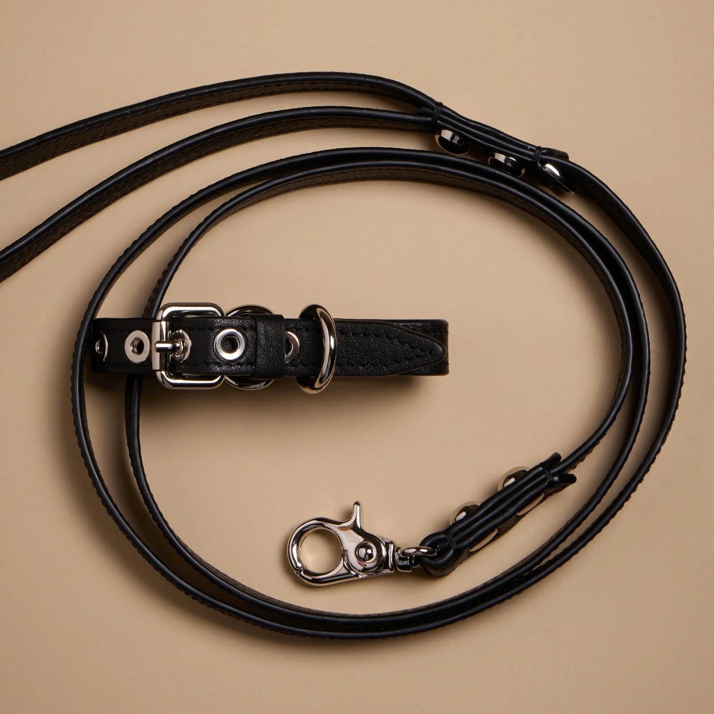 Maltipoo World Leather Leash + Small Bag, Noir Silver