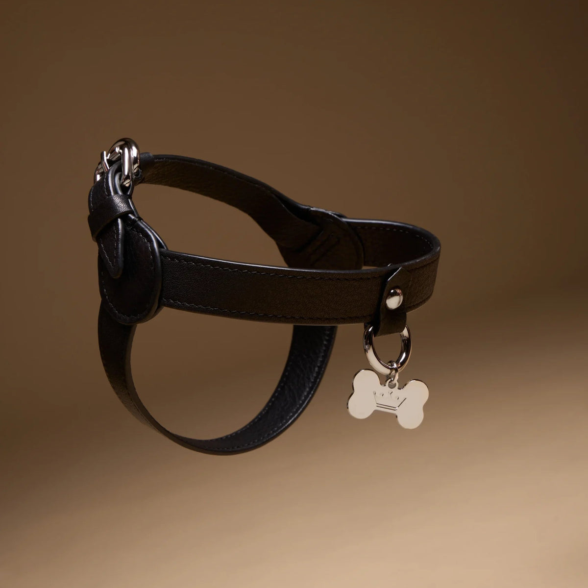 Maltipoo World Classic Leather Harness, Noir Silver