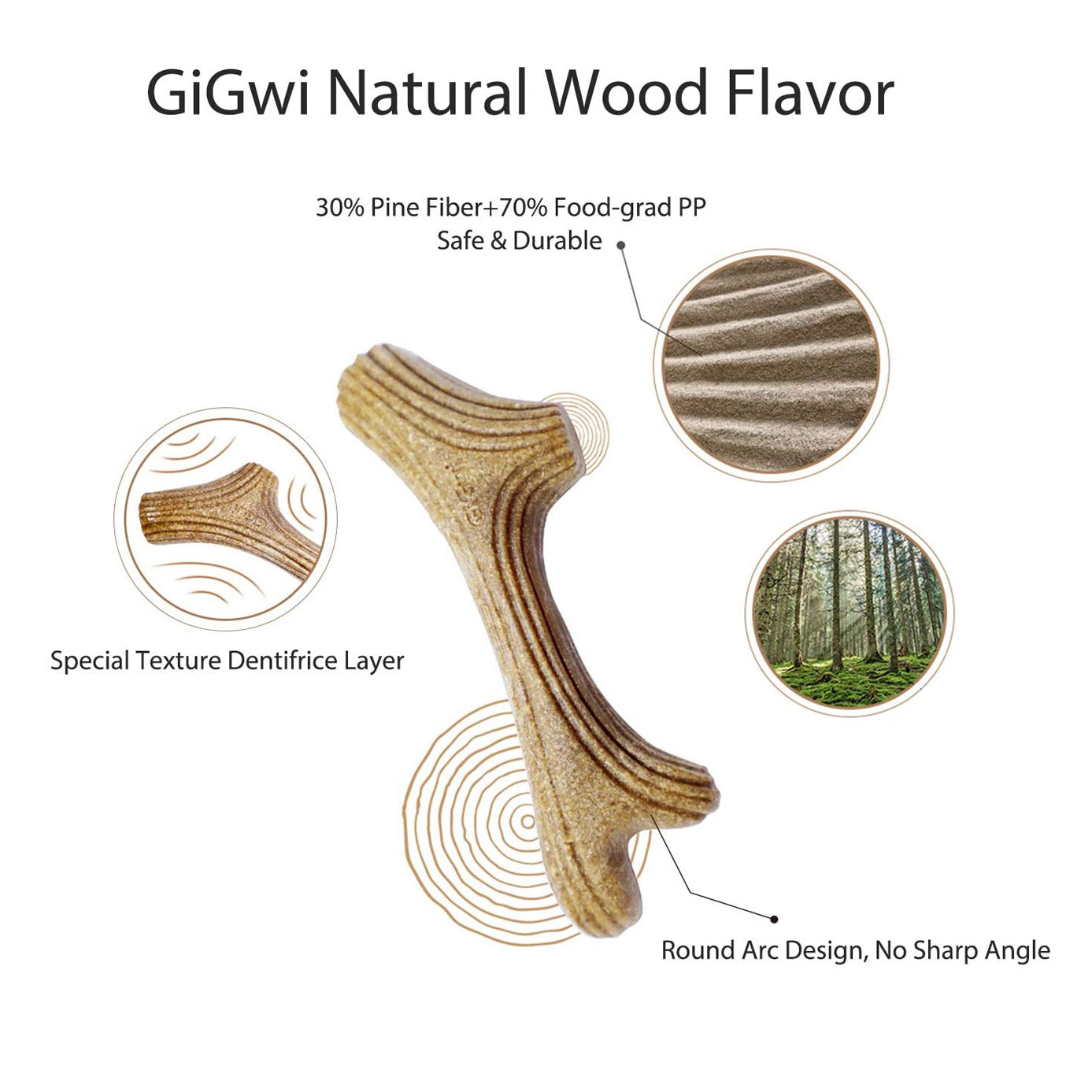 GiGwi Dog Chew Wooden Antler with Natural Wood and Synthetic Material