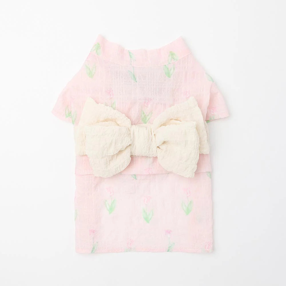 Moncheri Cooling Insect-Repellent Yukata With Watercolor Tulip Pattern, Pink