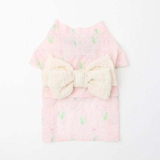 Moncheri Cooling Insect-Repellent Yukata With Watercolor Tulip Pattern, Pink