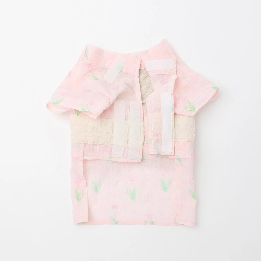 Moncheri Cooling Insect-Repellent Yukata With Watercolor Tulip Pattern, Pink