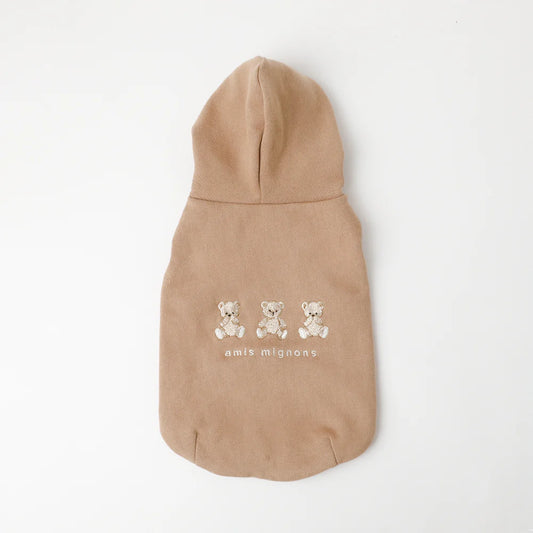 Moncheri Kuma-san Embroidery Sleeveless Hoodie, Brown